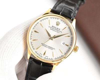 Rolex Datejust 40mm 316L Steel Gold/White Face Black Italian Leather Band Watch